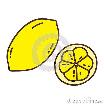Whole lemon and half next to it. Vector doodle Vector Illustration