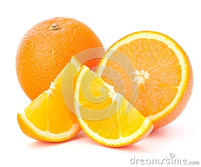 Whole orange fruit and his segments or cantles Stock Photo