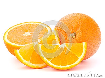 Whole orange fruit and his segments or cantles Stock Photo