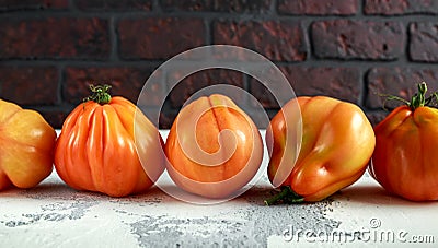 Whole organic tomatoes Coeur De Boeuf. Beefsteak tomato on white rustic table Stock Photo