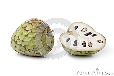 Whole and partial Cherimoya fruit Stock Photo