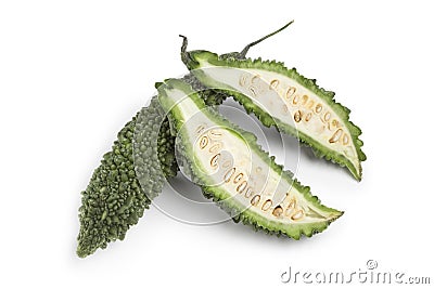 Whole and partial fresh bitter melon Stock Photo