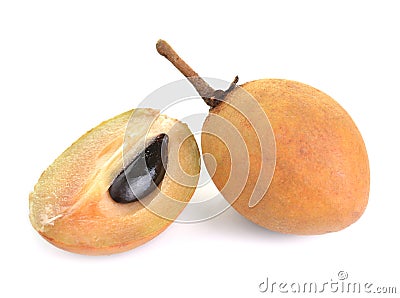 Whole and partial fresh sapodilla Stock Photo