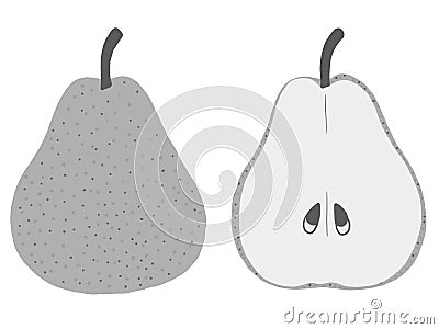 Whole pear and a half of pear with seeds isolated in whitebackground Stock Photo