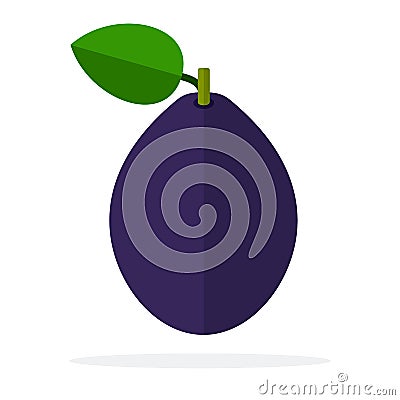 Whole plum with a leaf vertically vector flat isolated Vector Illustration
