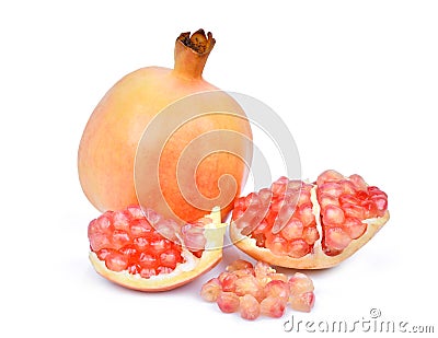 Whole pomegranate with seeds isolated on white Stock Photo