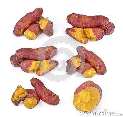 Whole purple yams photographed on a white background. Stock Photo