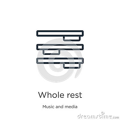 Whole rest icon. Thin linear whole rest outline icon isolated on white background from music and media collection. Line vector Vector Illustration