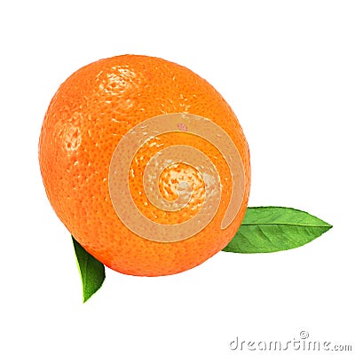 Whole ripe mandarin with leaves isolated on white Stock Photo