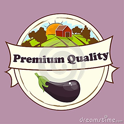 Whole ripe vegetable purple eggplant,with green stem Vector Illustration