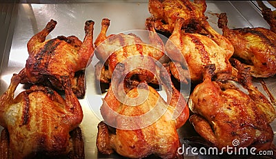 Whole Roast chicken for sale Stock Photo