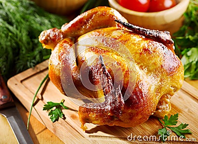 Whole roasted chicken Stock Photo