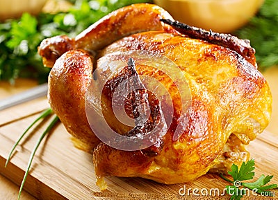 Whole roasted chicken Stock Photo