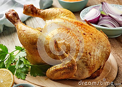 Whole roasted chicken Stock Photo