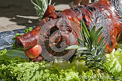 Whole roasted pig Stock Photo