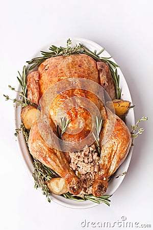 Whole Roasted Stuffed Turkey Stock Photo