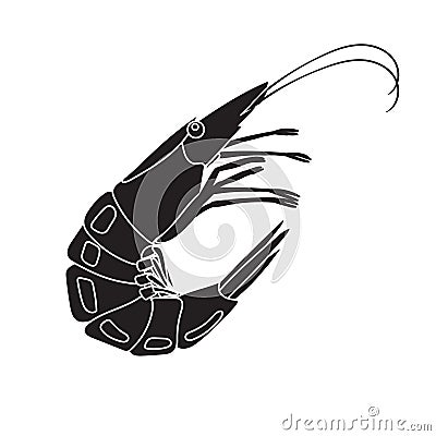 Whole shrimp icon. Silhouette illustration of shrimp or prawn, for asian cuisine seafood Vector Illustration