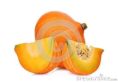 Whole and slice japanese pumpkin isolated on white Stock Photo