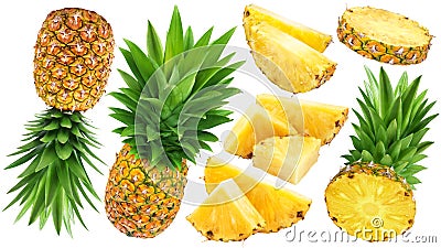 Whole and sliced pineapple isolated on white background Stock Photo