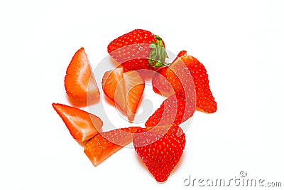 Whole and Sliced Strawberries Stock Photo