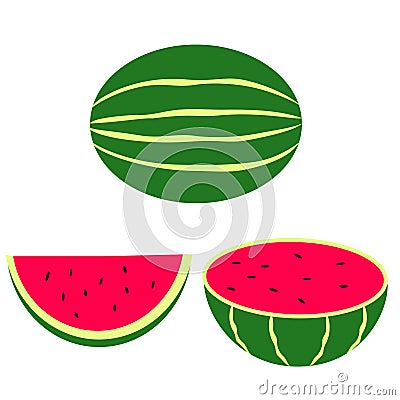 Whole and Sliced Watermelon Vector Illustration