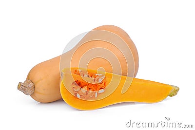 Whole and slices butternut squash isolated on white Stock Photo