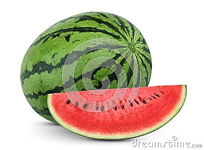 Whole and slices watermelon fruit isolated on white Stock Photo