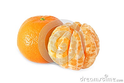 Whole tangerine fruits and peeled segments isolated Stock Photo
