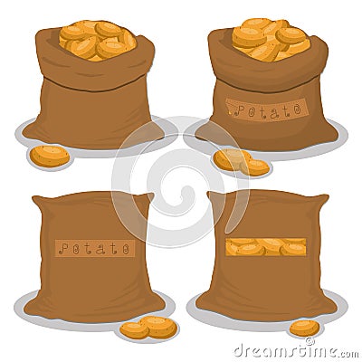 Whole vegetable potato in sack Vector Illustration