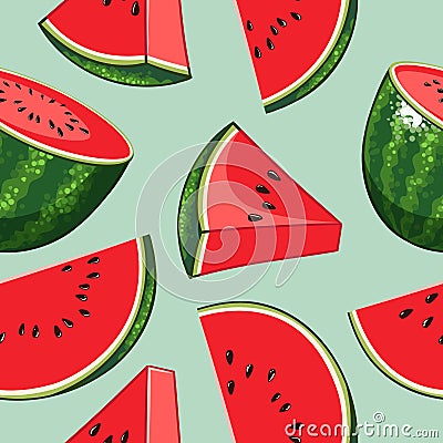 Whole watermelon with slices. hand drawn design. Vector Illustration