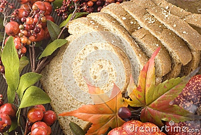 Whole Wheat Bread with Fall Setting Stock Photo