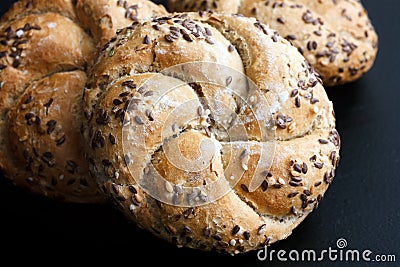 Whole wheat kaiser rolls. Stock Photo