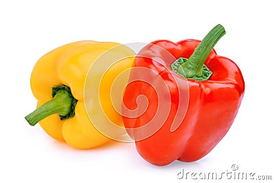 Whole of yellow adn red sweet bell pepper or capsicum isolated Stock Photo