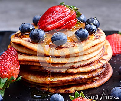 Wholemeal Pancakes with Berries Stock Photo