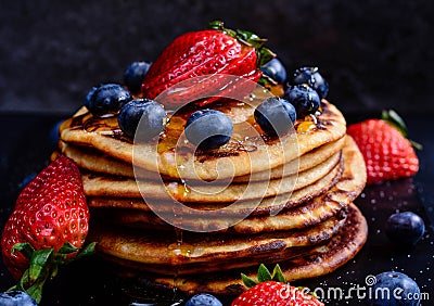 Wholemeal Pancakes with Berries Stock Photo