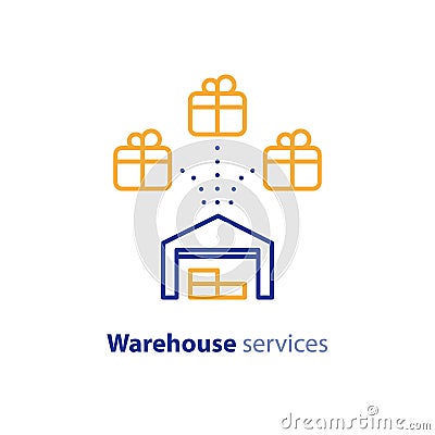 Wholesale center icon, order shipping, distribution warehouse services, parcel storage concept Vector Illustration