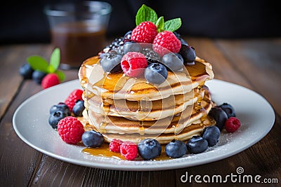 Wholesome Healthy breakfast pancake plate. Generate Ai Stock Photo