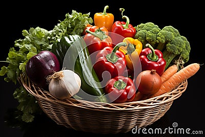 Wholesome medley isolated basket displays vibrant, fresh garden vegetables Stock Photo