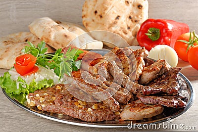 Wholesome platter of mixed meats/Balkan food Stock Photo
