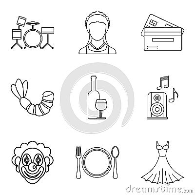 Whoopee icons set, outline style Vector Illustration