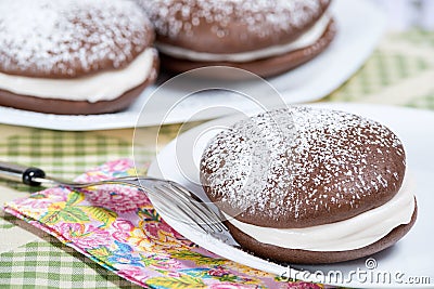 Whoopie pie chocolate cakes Stock Photo