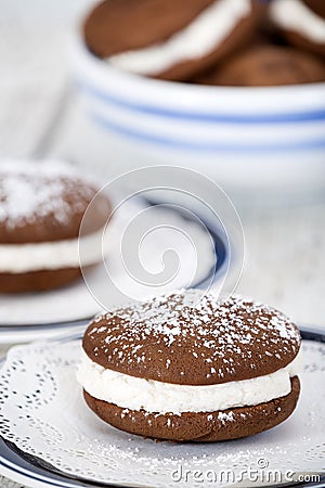 Whoopie pies, chocolate cake desserts Stock Photo