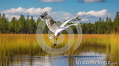 The Whooping Crane flies in the swamp Stock Photo