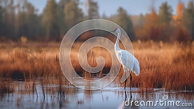 Whooping Crane was hovering above the swamp Stock Photo