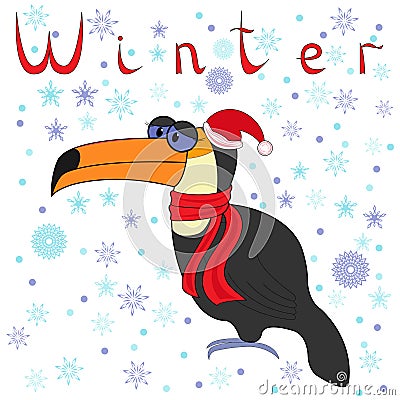 Why Toucan is so cold in winter? Vector Illustration