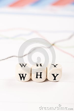 WHY word written with wooden cubes Stock Photo