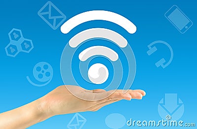 Wi fi icon in the man's hand Stock Photo