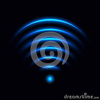 Wi-Fi light effect, blue glowing signal sensor waves internet wireless connection. Vector Illustration