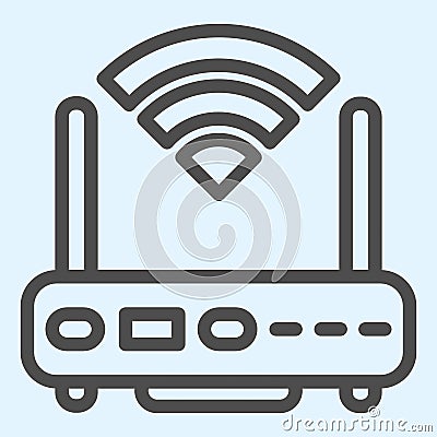 Wi-Fi router line icon. Wireless network switch with antenna and signal coverage sign. Horeca vector design concept Vector Illustration