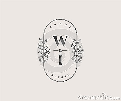 initial WI letters Beautiful floral feminine editable premade monoline logo suitable for spa salon skin hair beauty boutique and Stock Photo